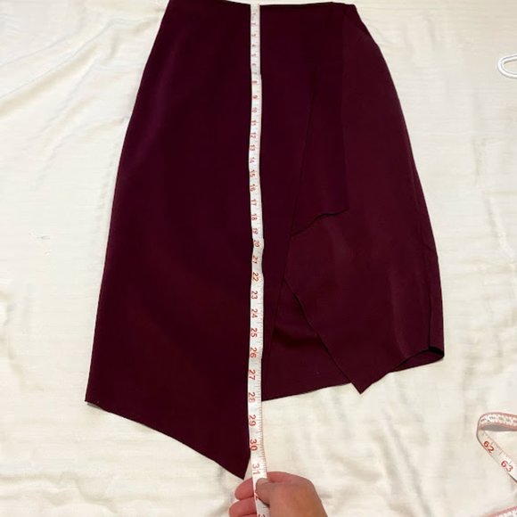 Workhall Faux Wrap Tulip Midi Skirt, Burgundy L - Picture 10 of 10